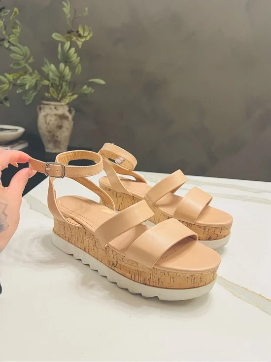 Madden Girl Women’s Nude Cork Platform Sandal with Ankle Strap