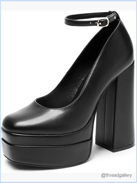 Y2K Chunky Platform Pumps Square Toe Ankle Strap Party Heels 5.5