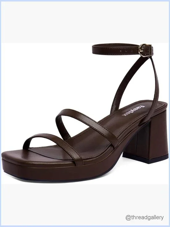 Women's Platform Sandals Chunky Block Heels Open Toe Adjustable Ankle Strap