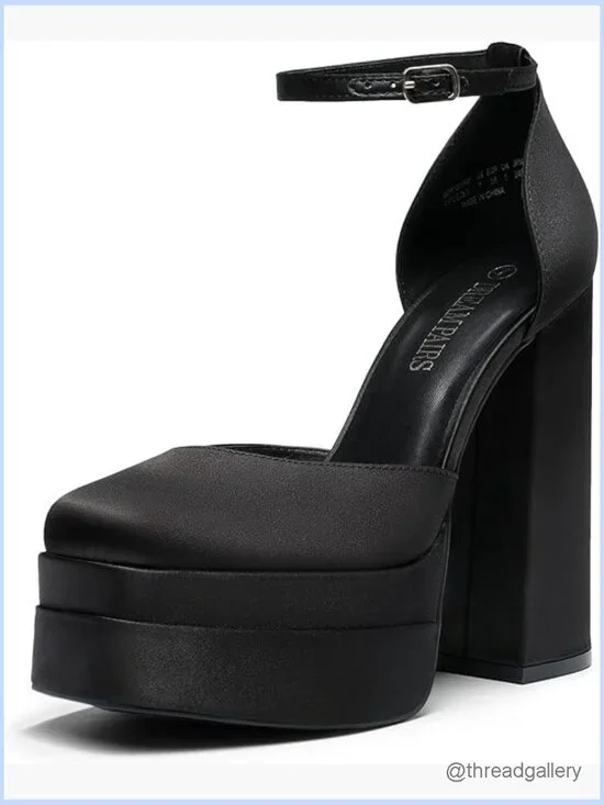 Chunky Platform Block Heel Square Toe Ankle Strap Dress Wedding Party Pumps