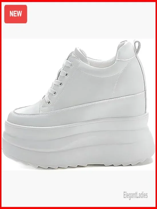 5 Inch Platform Sneakers with Hidden Wedge Heel, Leather Chunky Sole