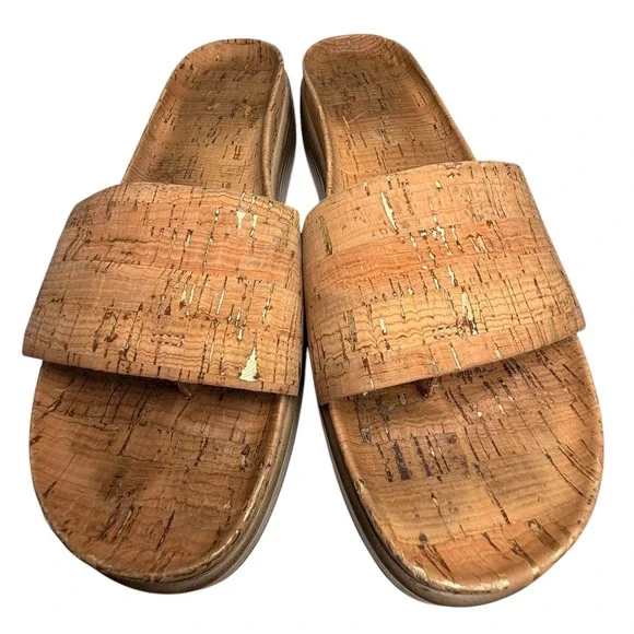 Donald J Pliner Fiji Cork Platform Slide Sandals Gold Metallic Women’s 8.5