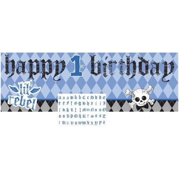 First Rebel Blue Boy Argyle Skull 1st Birthday Decoration 60