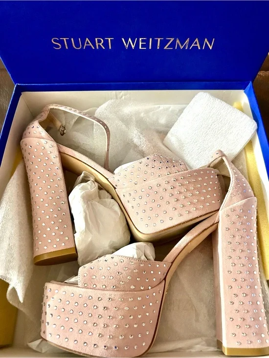 Stuart Weitzman Pink Embellished Platform Heels sz 9.5
