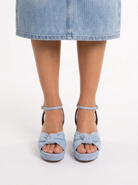 NEW Margaux Light Blue Knotted Ankle-Strap Platform Sandals
