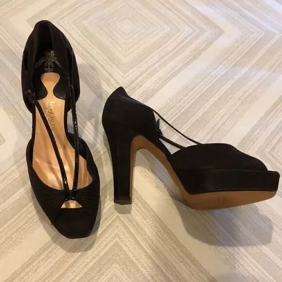 Michel Perry Brown Suede/Leather Peep Toe Platform Size 40