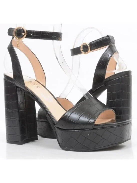 Guess Women's 8.5 Moc Croc 5 Inch Platform Heels Ankle Strap Sandals Clubwear