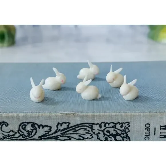 VTG Miniature Bunny Rabbit Figurines Dollhouse Craft Topper Easter Party Favors
