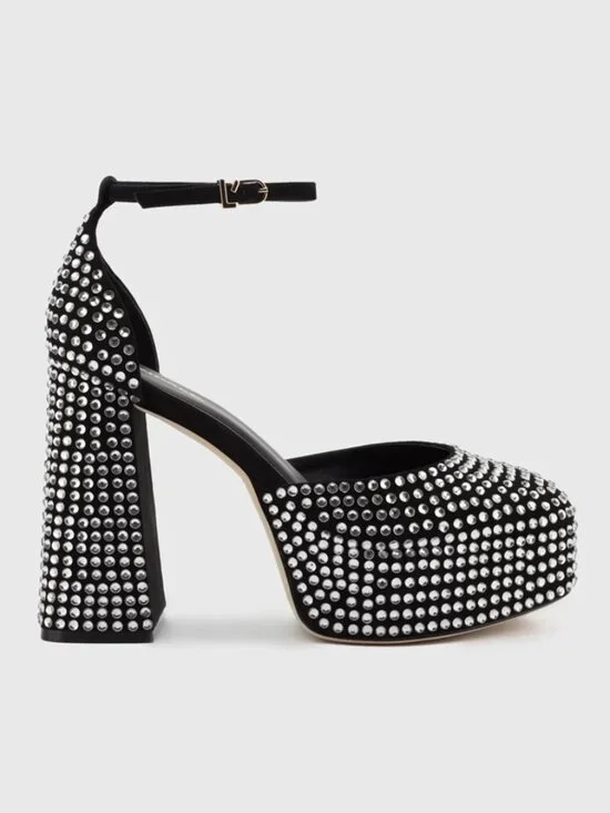 NEW Larroudé Ari Crystal Platform Pumps in Black Silver Size 9