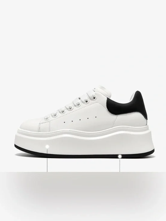 Beau Today White Platform Sneakers with Black Heel Collar - Women's Lace-Up-8