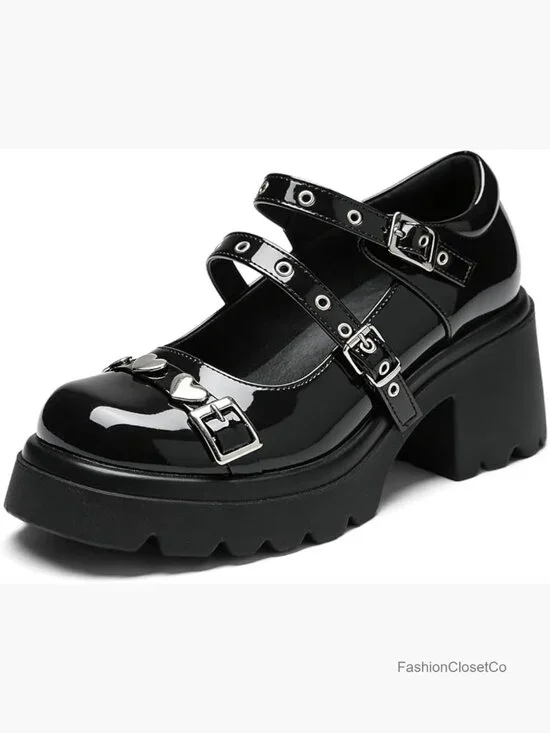 Vintage Platform Mary Janes Shoes Block Heel Lace Round Toe Dress Pumps Kawaii