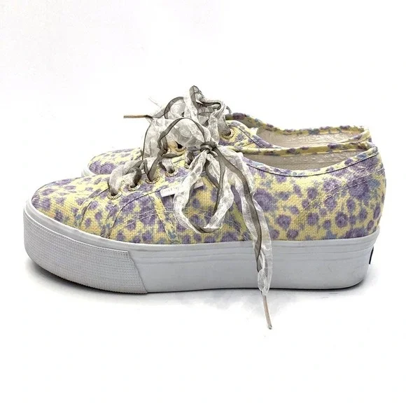 Superga x LoveShackFancy Platform Sneakers Purple Rain Womens 8 EU 39 Floral