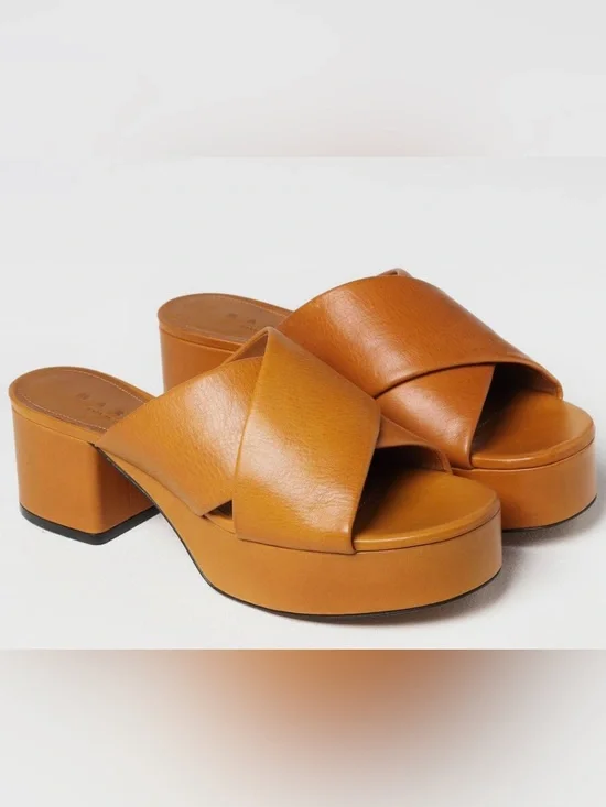 Marni Tan Cognac Leather Cross-Strap Platform Mules
