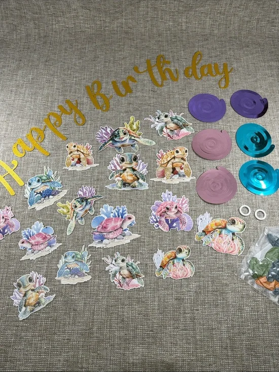 Birthday Party Sea Turtle Decorations - Gold & Multicolor
