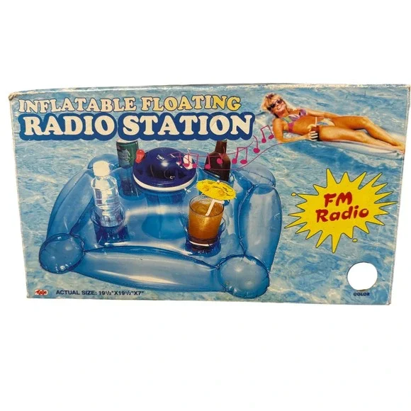 Vintage Inflatable Floating‎ Radio Station Pool Drink Holder FM Radio New in Box