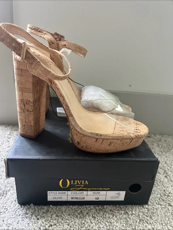 Olivia Platform Sandal in Natural with Clear Strap