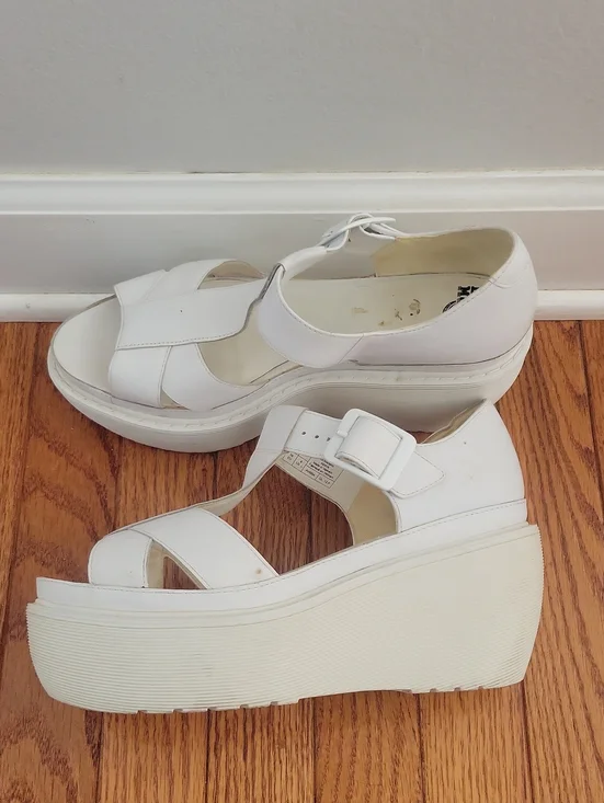 Dr. Martens Adaya White Platform Wedge Sandals with Buckle size 8