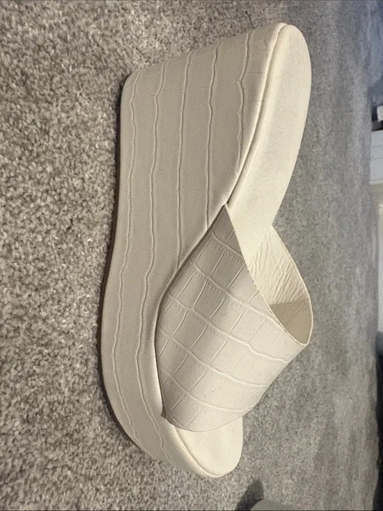 Platform Slide Sandal in Off-White Croc Textures