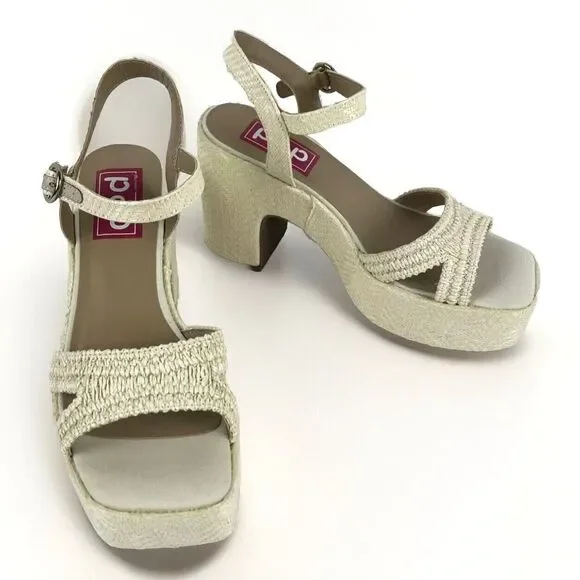 Natural Womens Chunky Platform Heels Sandals white open Toe Ankle Strap SZ 8.5