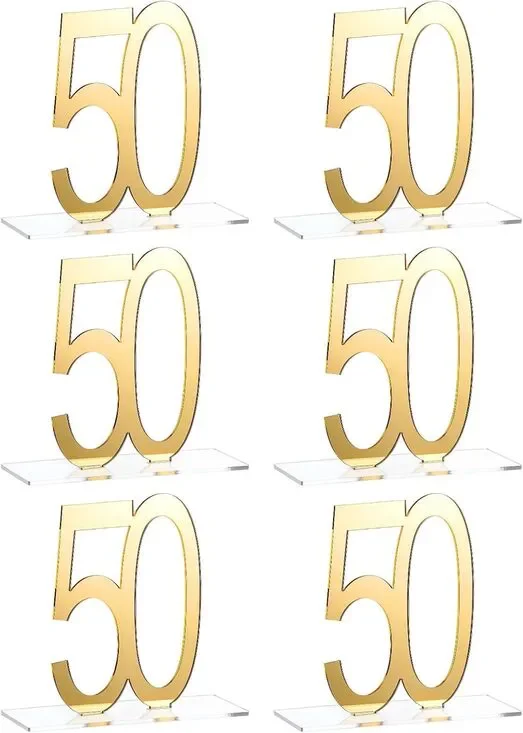 6 Pcs Mirror Gold 50th Birthday Decorations
