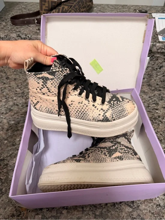 Madden Girl Beige Snake Print Platform High-Top Sneakers