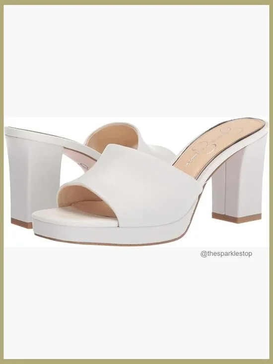 Leather Block Heel Platform Sandals Mules Slip On