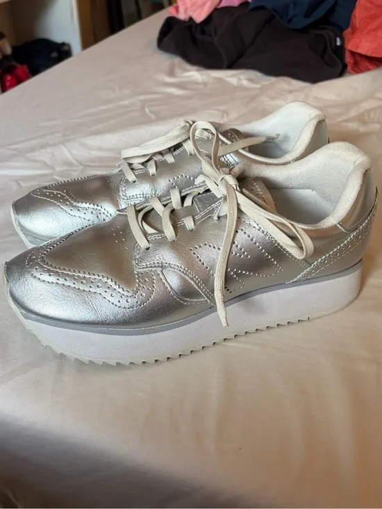 New Balance Silver Metallic Platform Sneakers