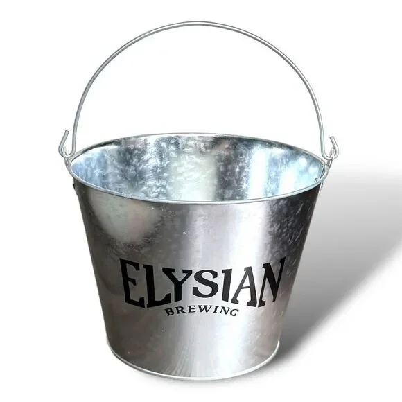 Elysian Brewing Silver Metal Ice Bucket with Handle for Parties &‎ BBQs