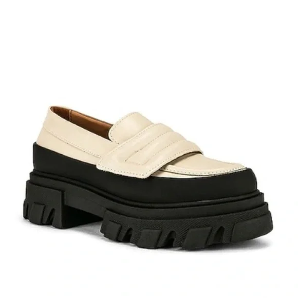 GANNI Off-White Leather Chunky Padded Loafers in Oyster Gray Women’s Size 8.5/39