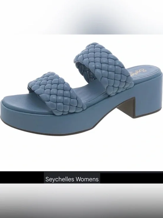 Seychelles Women's Platform Braided Preppy Blue Leather Sandals, Size 8.5 M, NWT