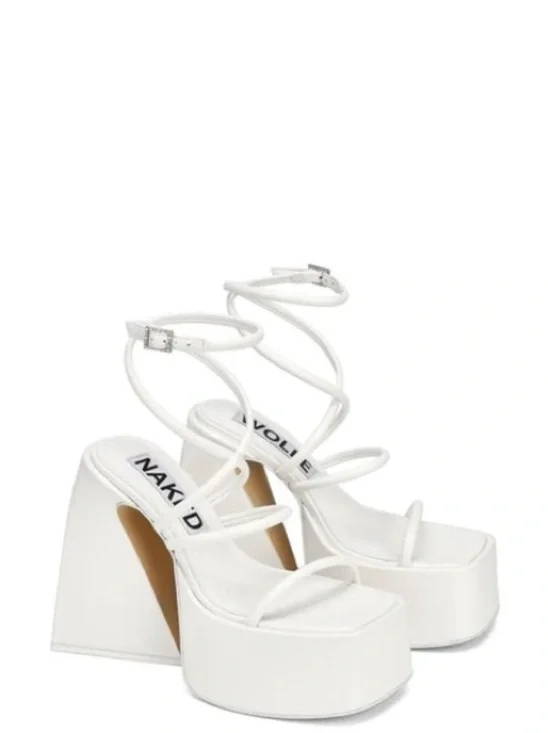 Naked Wolfe Angel - White Strappy Platform Heeled Sandals