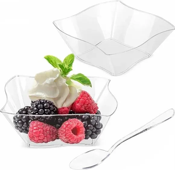 50ct 5 oz Clear Plastic Dessert Cups with Spoons Mini Appetizer Catering Bowls