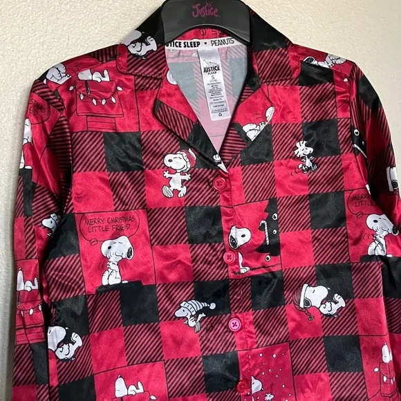 Justice Red and Black‎ Snoopy Pajama Set Long Sleeve and Pants NWT Size M 10