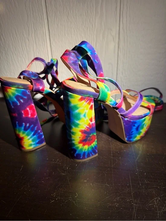 Women’s Multicolor Tie-Dye Platform Heels with ballerina tie up calf