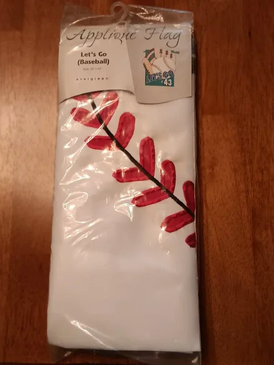 Evergreen Let's Go (Baseball) White and Red Appliqued Flag 30