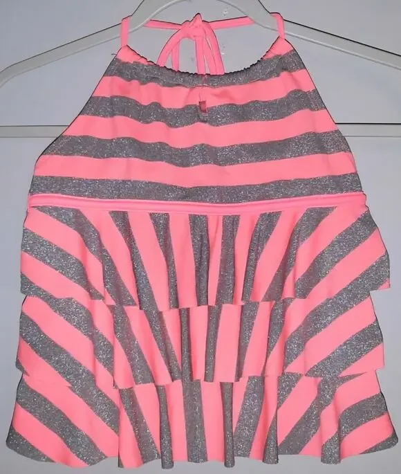 Justice Girls Neon Pink And Silver Ruffle Halter Tankini Top 10