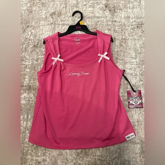 Justice Pink Looney Tunes Bow Detail Tank Top size XL 16/18-NWT