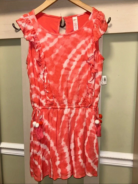Justice Girls Coral and White Tie-Dye Casual one piece with shorts