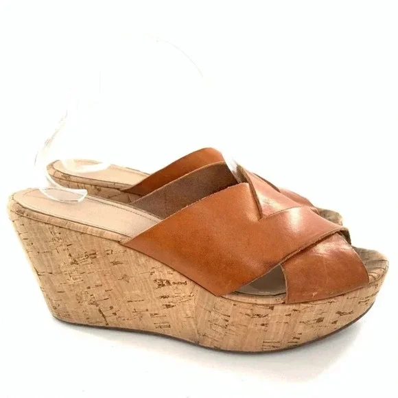 Made in Italy womens sandals size 9 tan leather cork chunky platforms