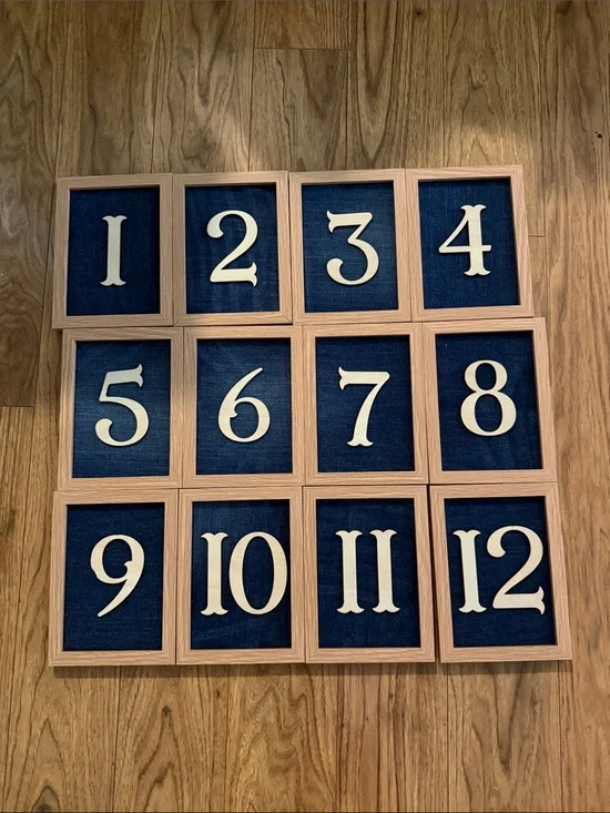 Wooden Frame Denim Table Numbers Set (1-12)- Wedding