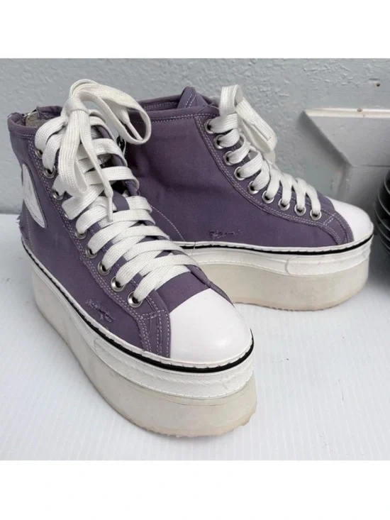 R13 Purple Platform High-Top Distress Sneakers with White Accents Size 34 US 4