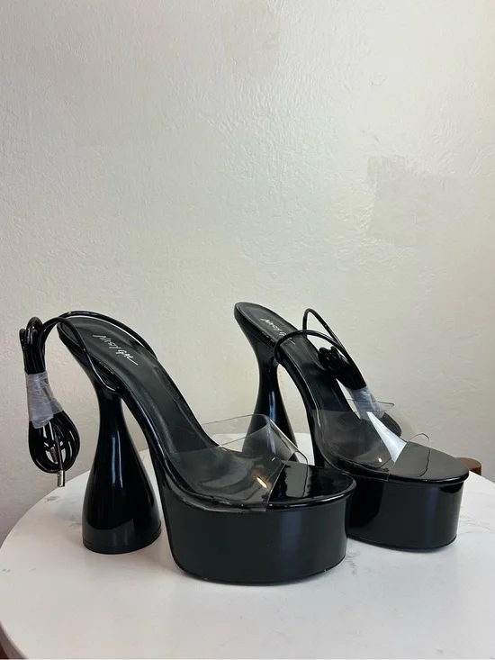 Nasty Gal Black Platform Heels with Clear Straps