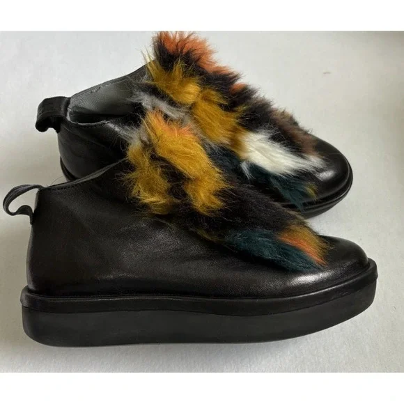 Andia Fora Black Leather Shearling Platform Sneakers Womens 39 Funky Whimsygoth