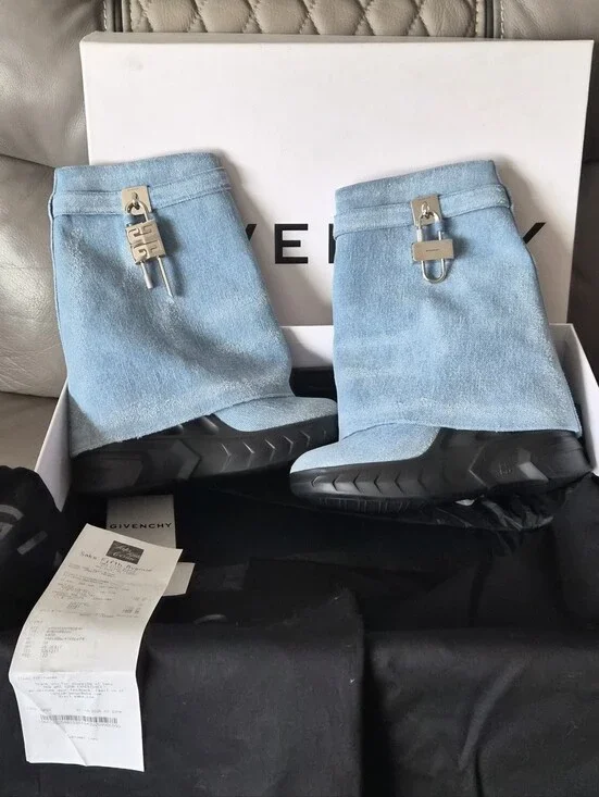 Givenchy Light Blue Suede Mid-Calf Boots