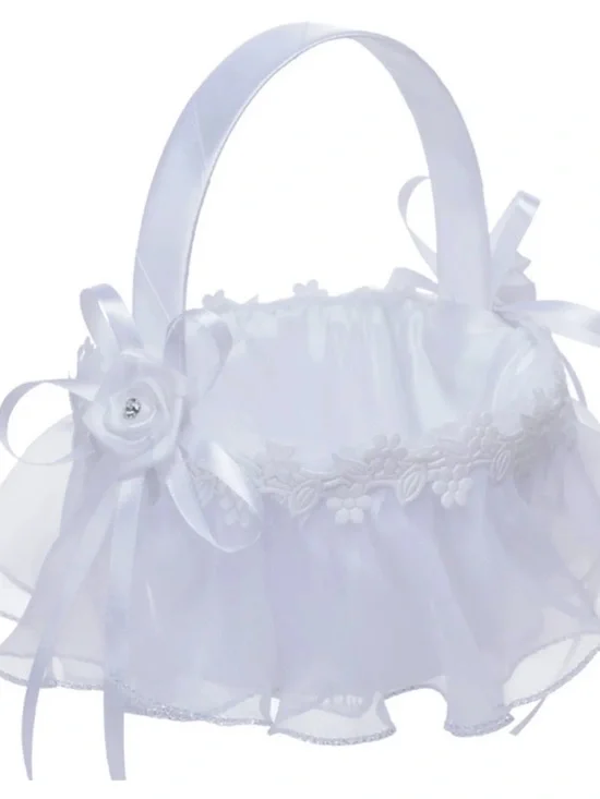 White Satin Flower Girl Basket