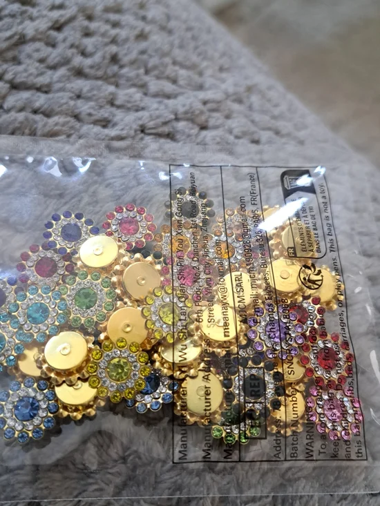 Gold-Tone Multicolor Rhinestone Floral Embellishments
