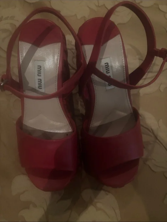 Miu Miu Red Leather Platform Slingback Sandals