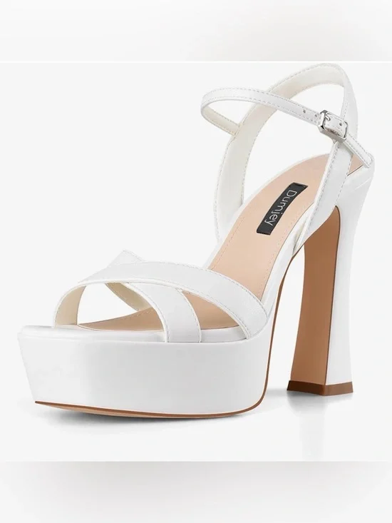 Dumjey White Platform Strappy High-Heel Sandals sz 6