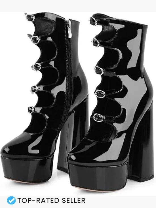 Chunky Platform Boots Gothic Ankle Booties Side Zip Block Heels