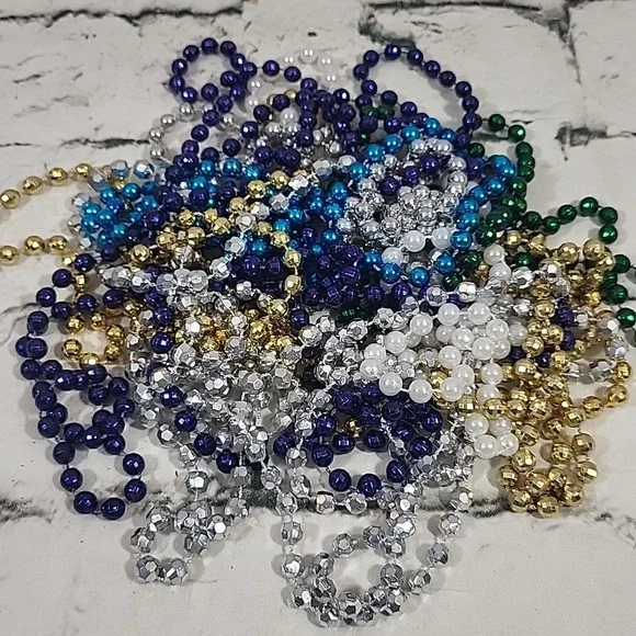 Mardi Gras Style Beads Multicolor Metallic Party Decor Costume Necklaces Lot